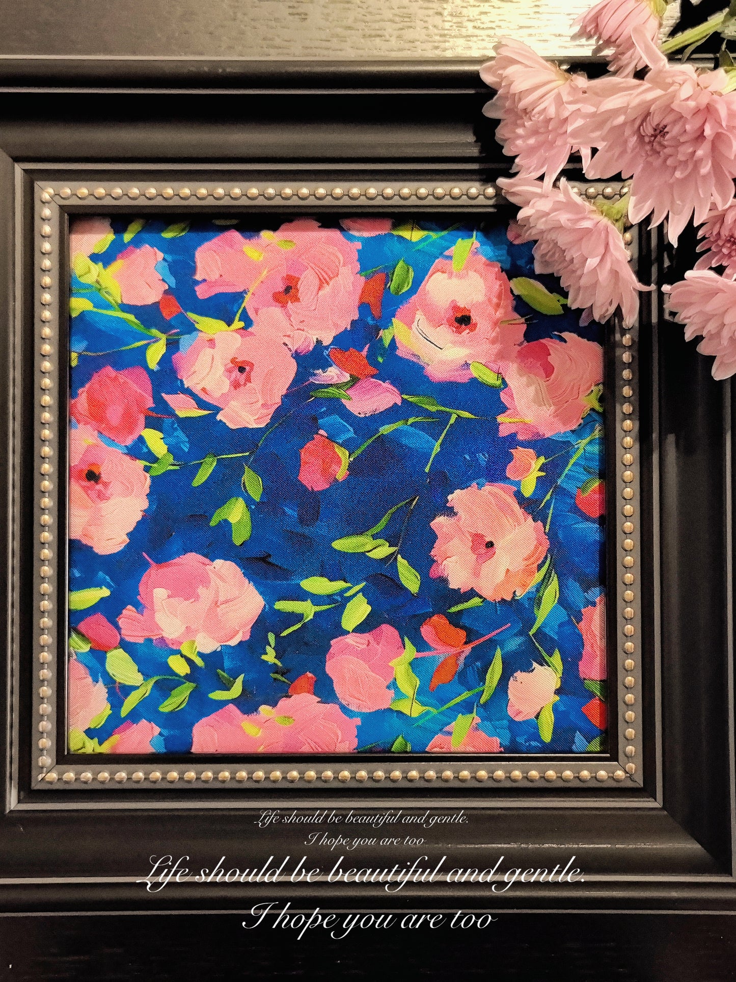 Rose Sonata – Elegant Silk Wall Art (20×20cm / 8×8 in)