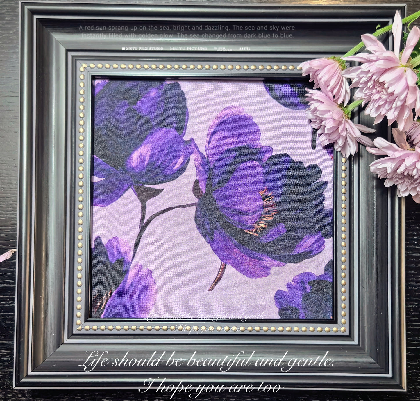 Silken Peony – Elegant Silk Wall Art (20×20cm / 8×8 in)