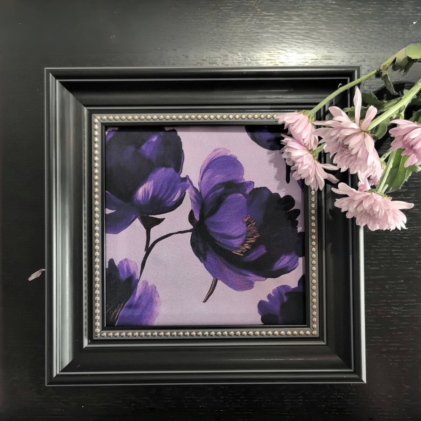 Silken Peony – Elegant Silk Wall Art (20×20cm / 8×8 in)