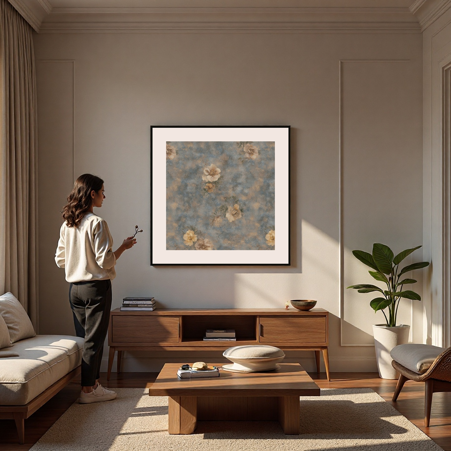 Golden Serenity-Silk Wall Art 90cm×90cm/35.4 in × 35.4 in