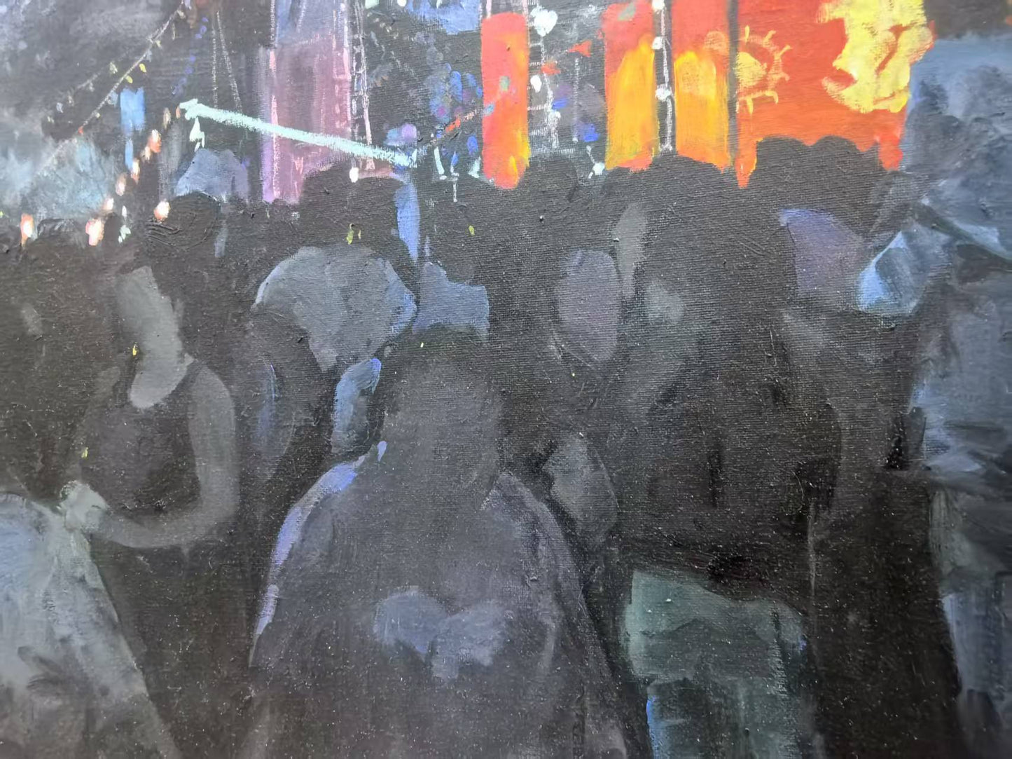 Framed Original Oil Painting – Night Temple Fair, Chinese Town Festival, Nocturne Landscape-67cm × 78 cm – Ready to Hang by Magicbear-Art Artist