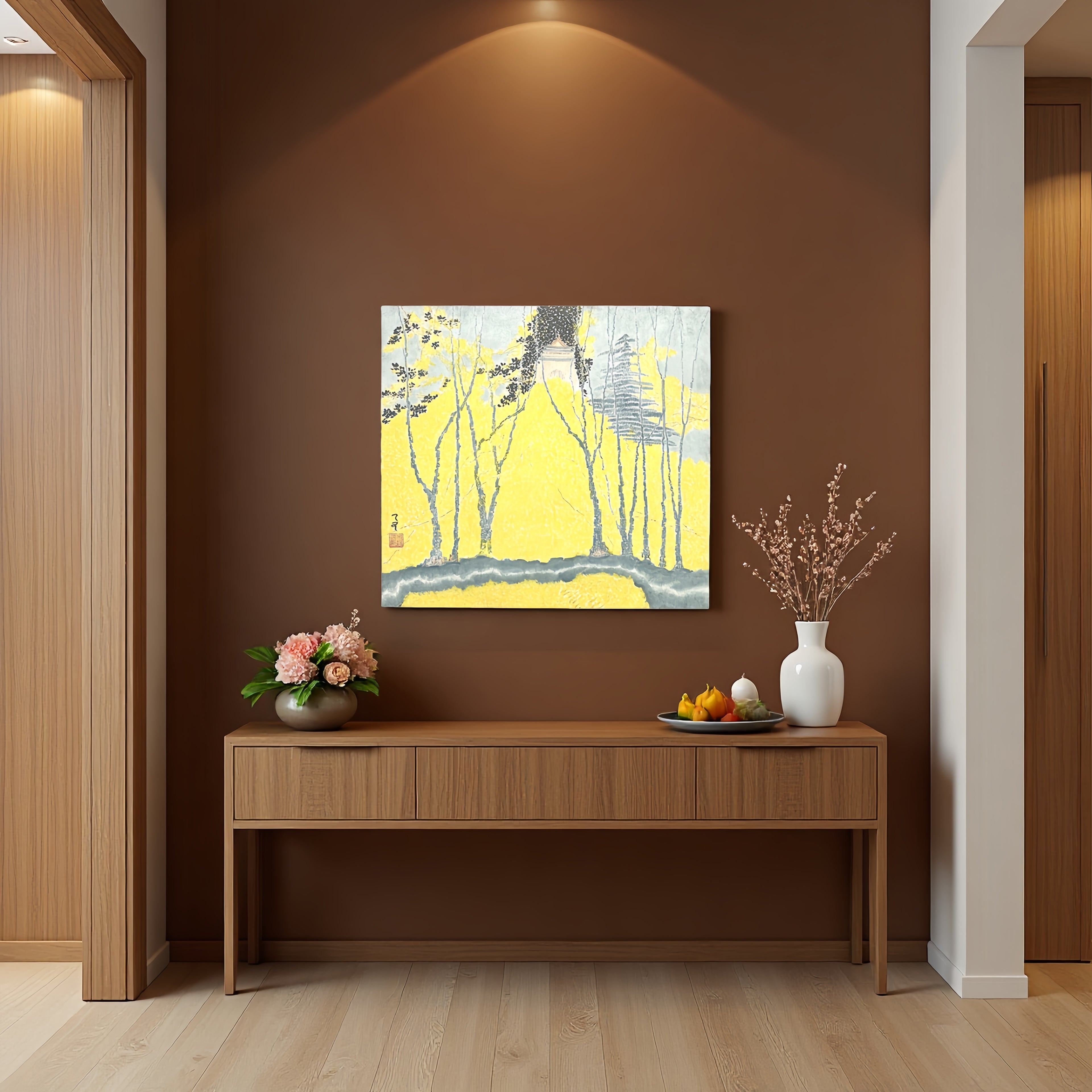 Golden Autumn |  ink and color painting on Xuan paper，19.3''× 18.1''