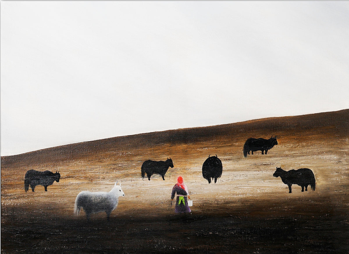 Pastoral Labor— The Gaze Upon Tibet Series, Small Format Oil Painting  by Liu Xiaoning