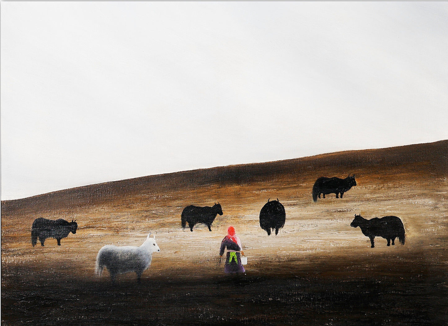Pastoral Labor— The Gaze Upon Tibet Series, Small Format Oil Painting  by Liu Xiaoning