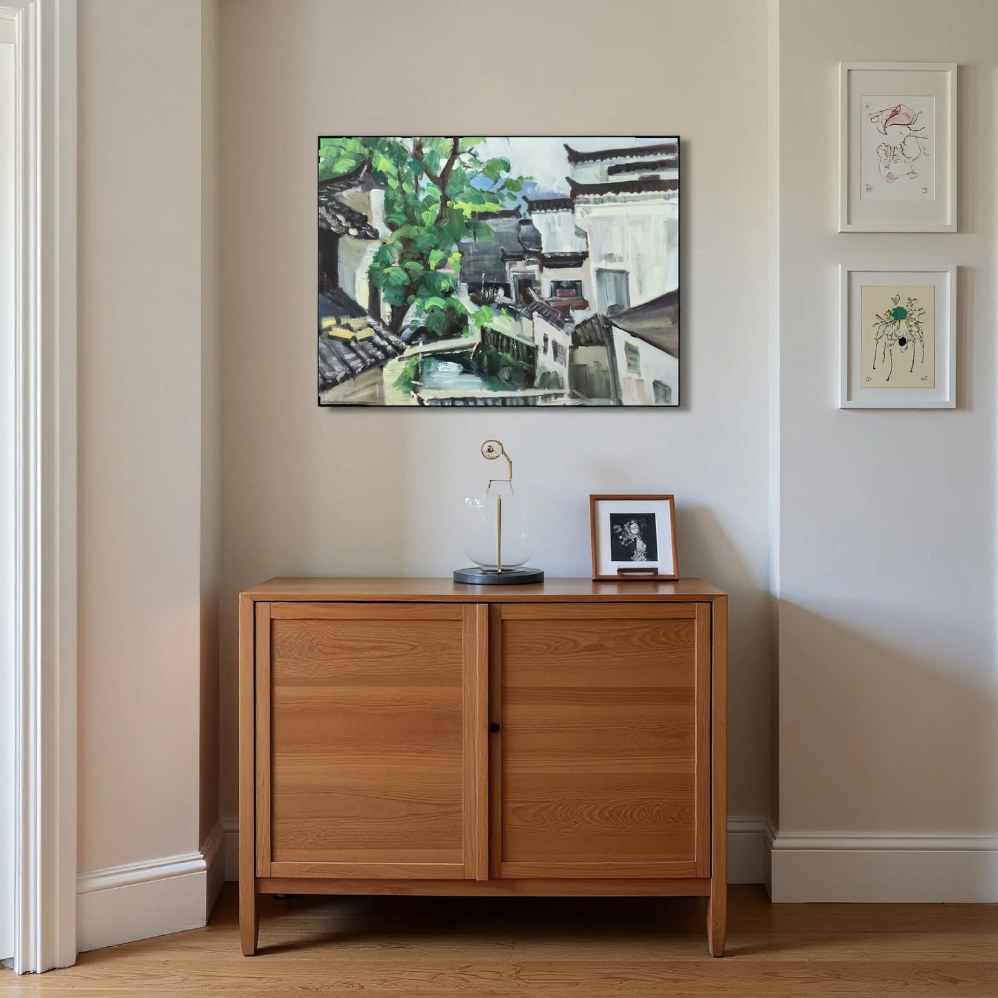 Hometown Rooflines – Original Art Hand-Painted One-of-a-Kind 15.7 × 19.7 in, Wall Hangings