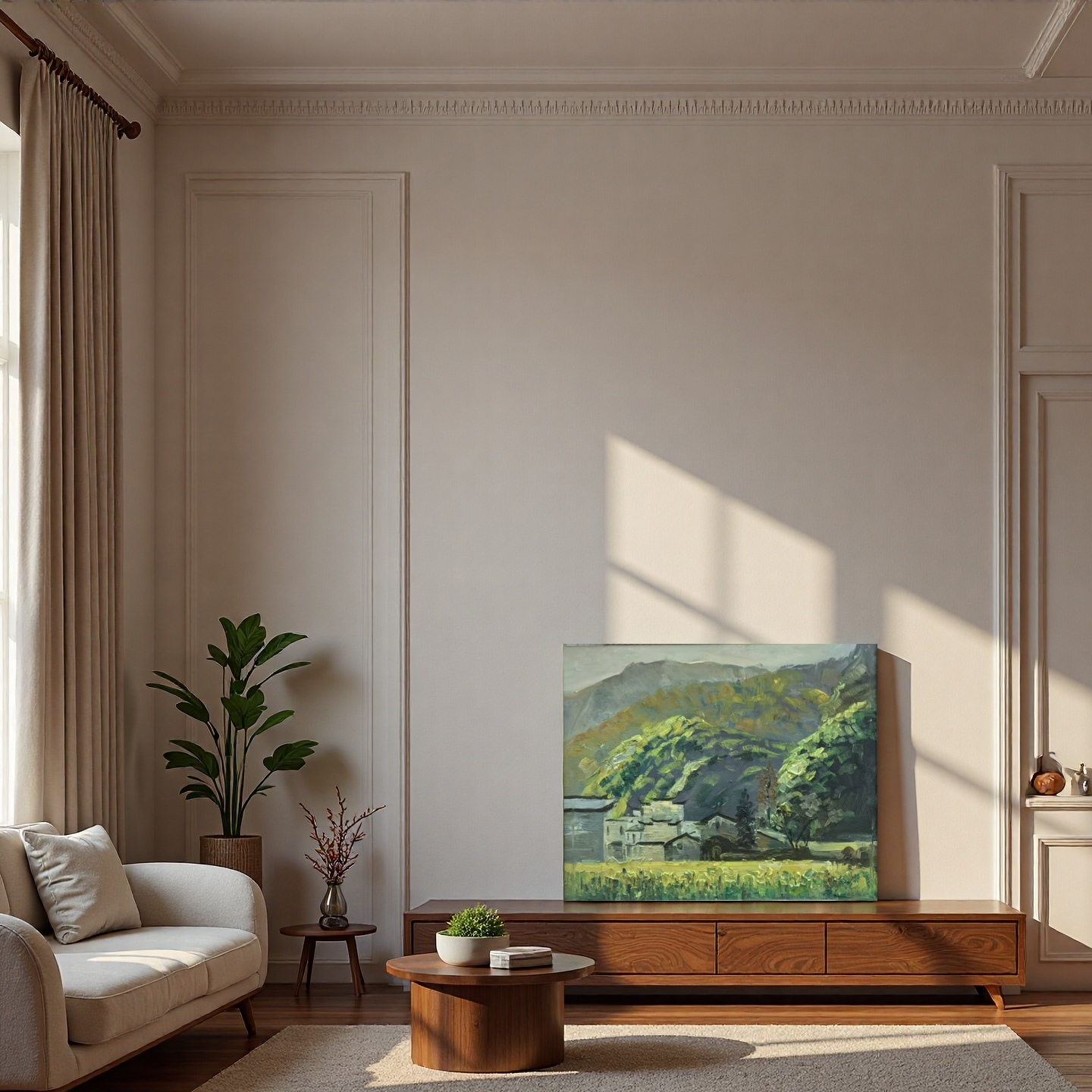 Framed Original Oil Painting – Chinese Mountain Village Landscape, Hand-Painted Wall Art, Ready to Hang-61.5cm × 71.5 cm/24.2 in × 28.2 in
