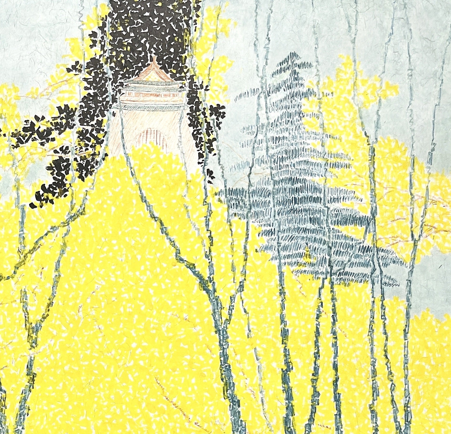 Golden Autumn |  ink and color painting on Xuan paper，19.3''× 18.1''