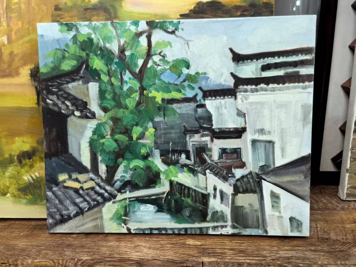 Hometown Rooflines – Original Art Hand-Painted One-of-a-Kind 15.7 × 19.7 in, Wall Hangings