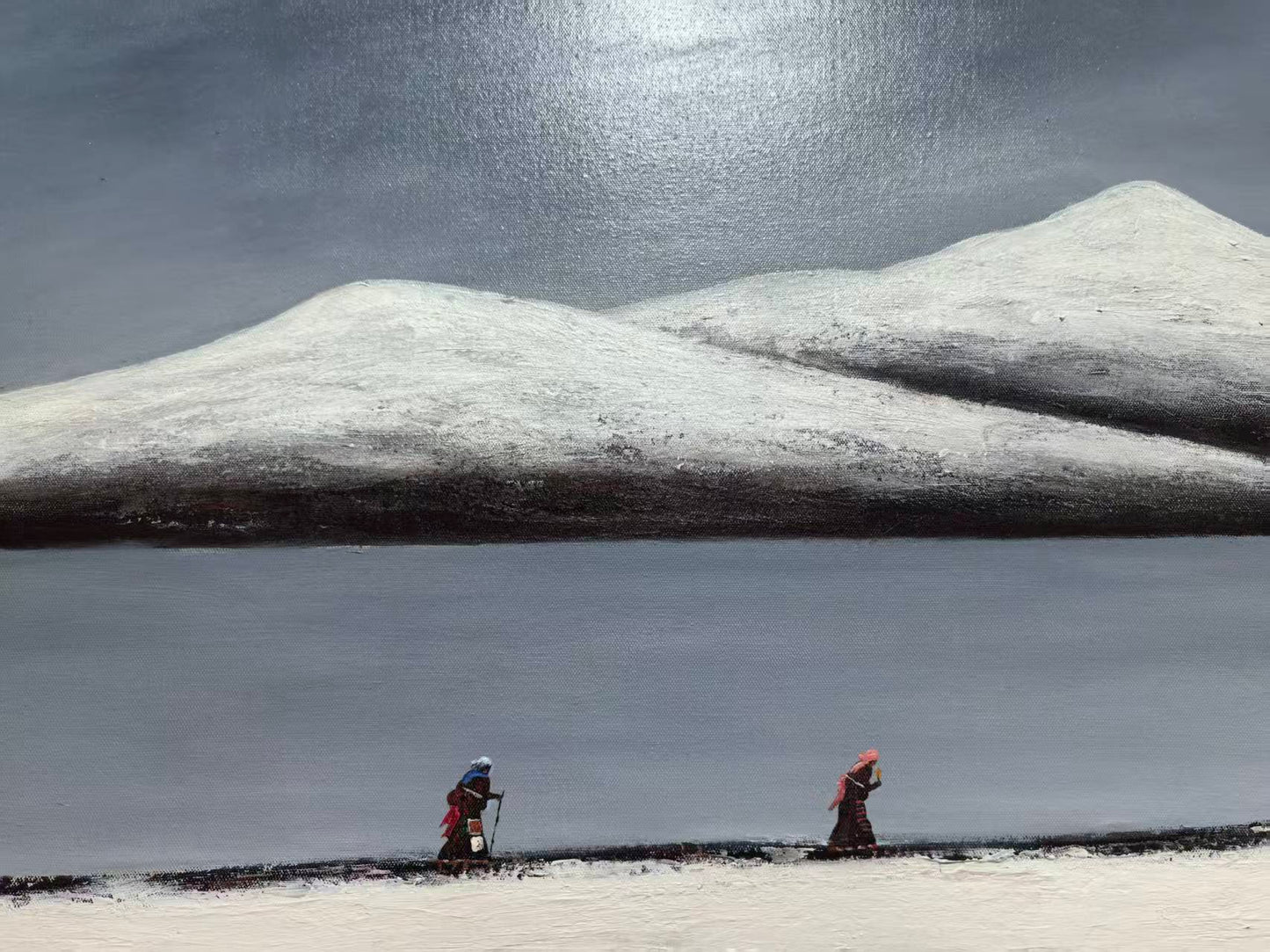 The Pilgrims — The Gaze Upon Tibet Series, Large Format Oil (59.1×31.5 in)Unframed