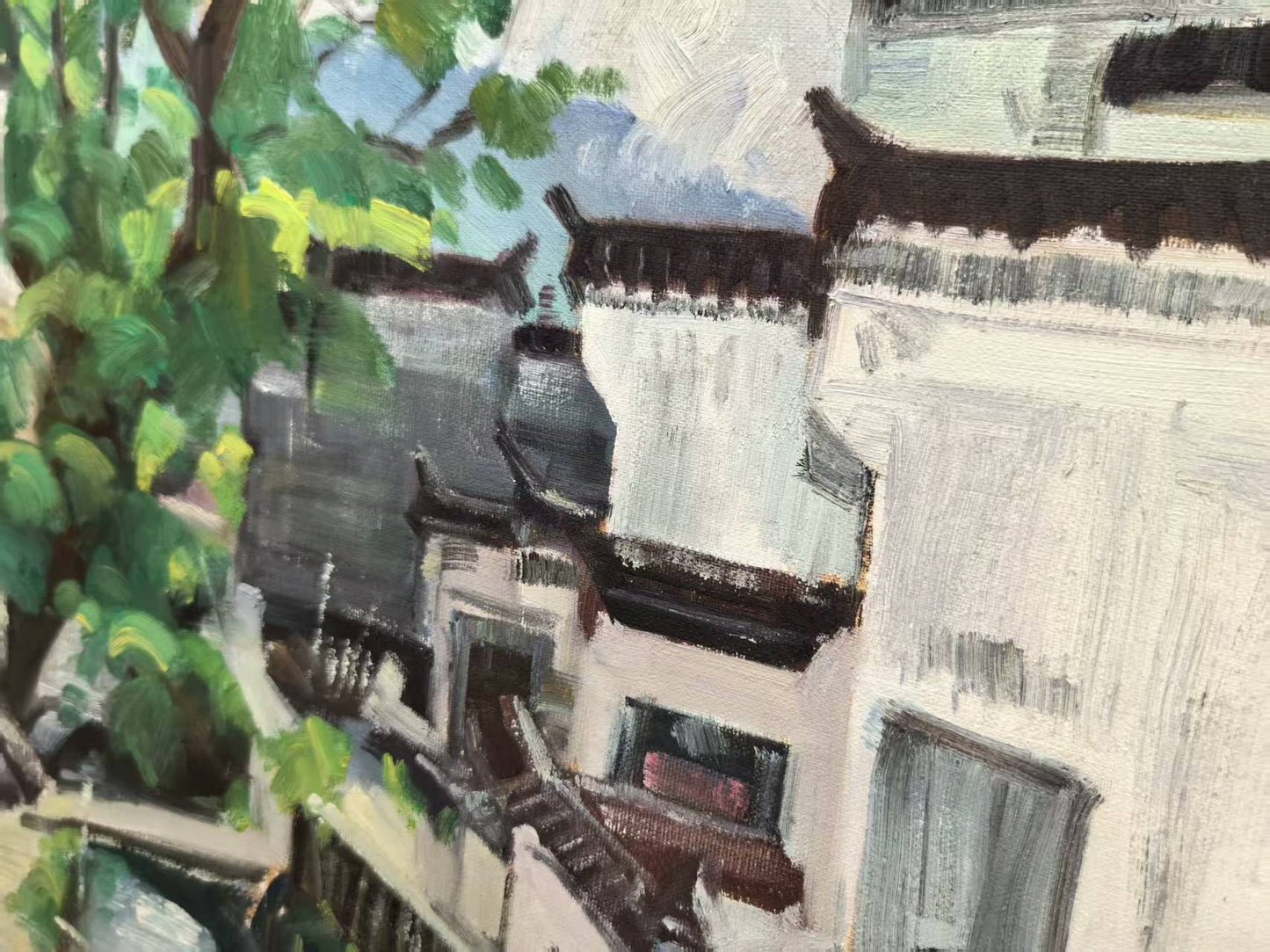Hometown Rooflines – Original Art Hand-Painted One-of-a-Kind 15.7 × 19.7 in, Wall Hangings