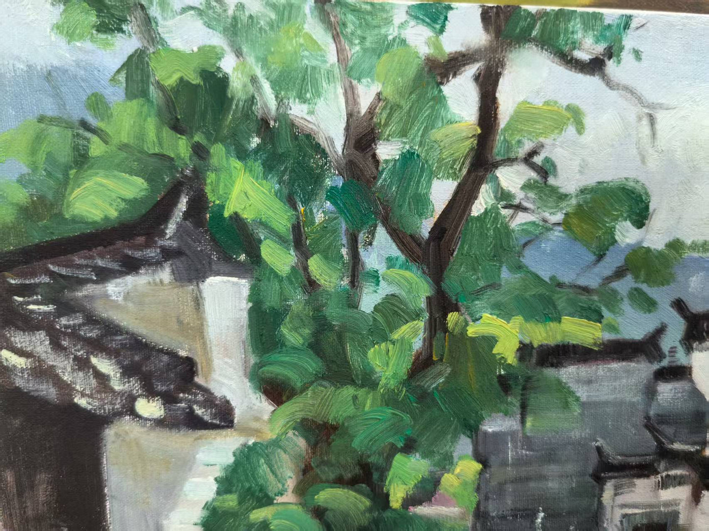 Hometown Rooflines – Original Art Hand-Painted One-of-a-Kind 15.7 × 19.7 in, Wall Hangings