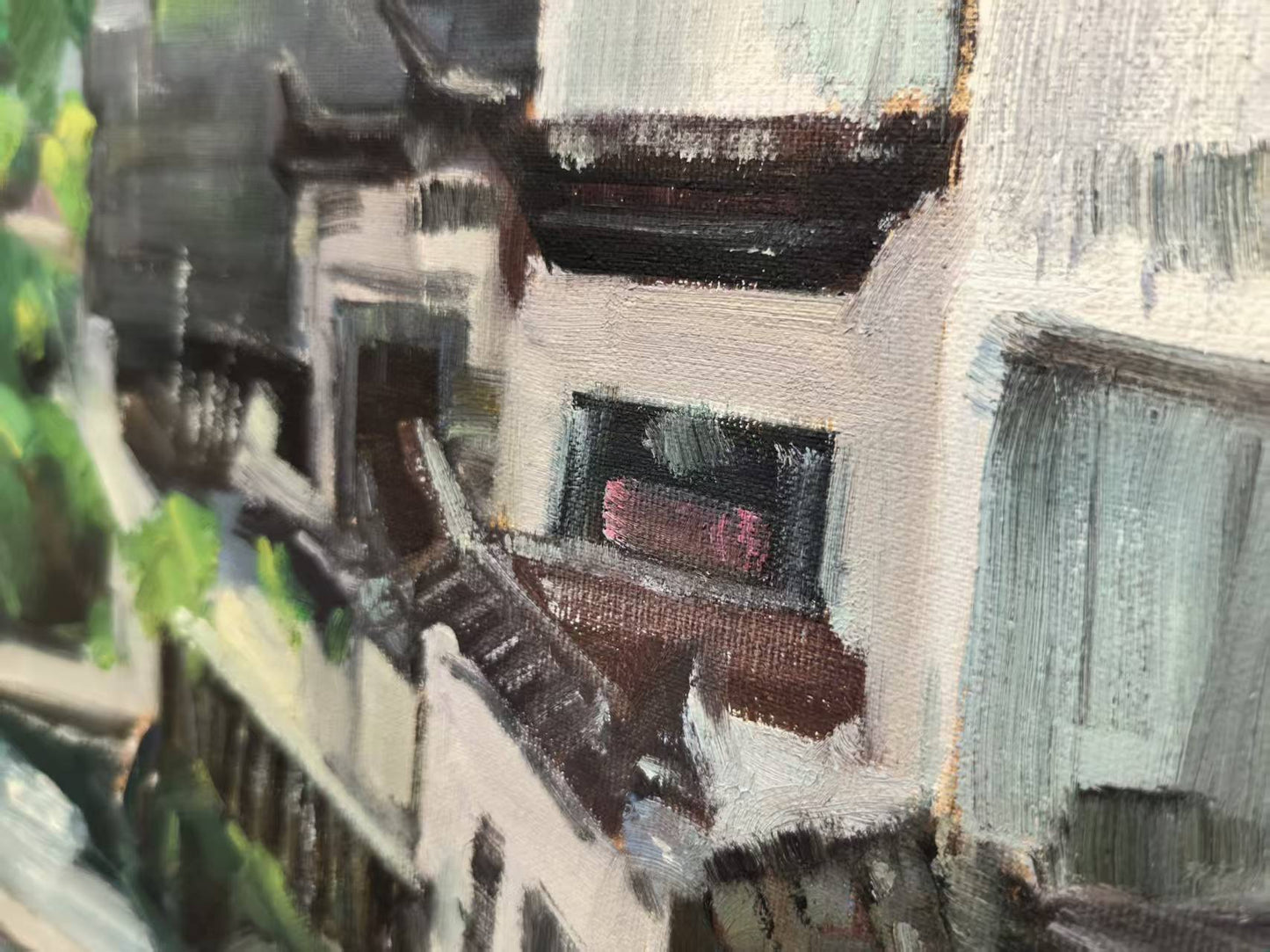 Hometown Rooflines – Original Art Hand-Painted One-of-a-Kind 15.7 × 19.7 in, Wall Hangings