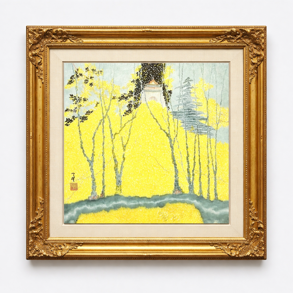 Golden Autumn |  ink and color painting on Xuan paper，19.3''× 18.1''