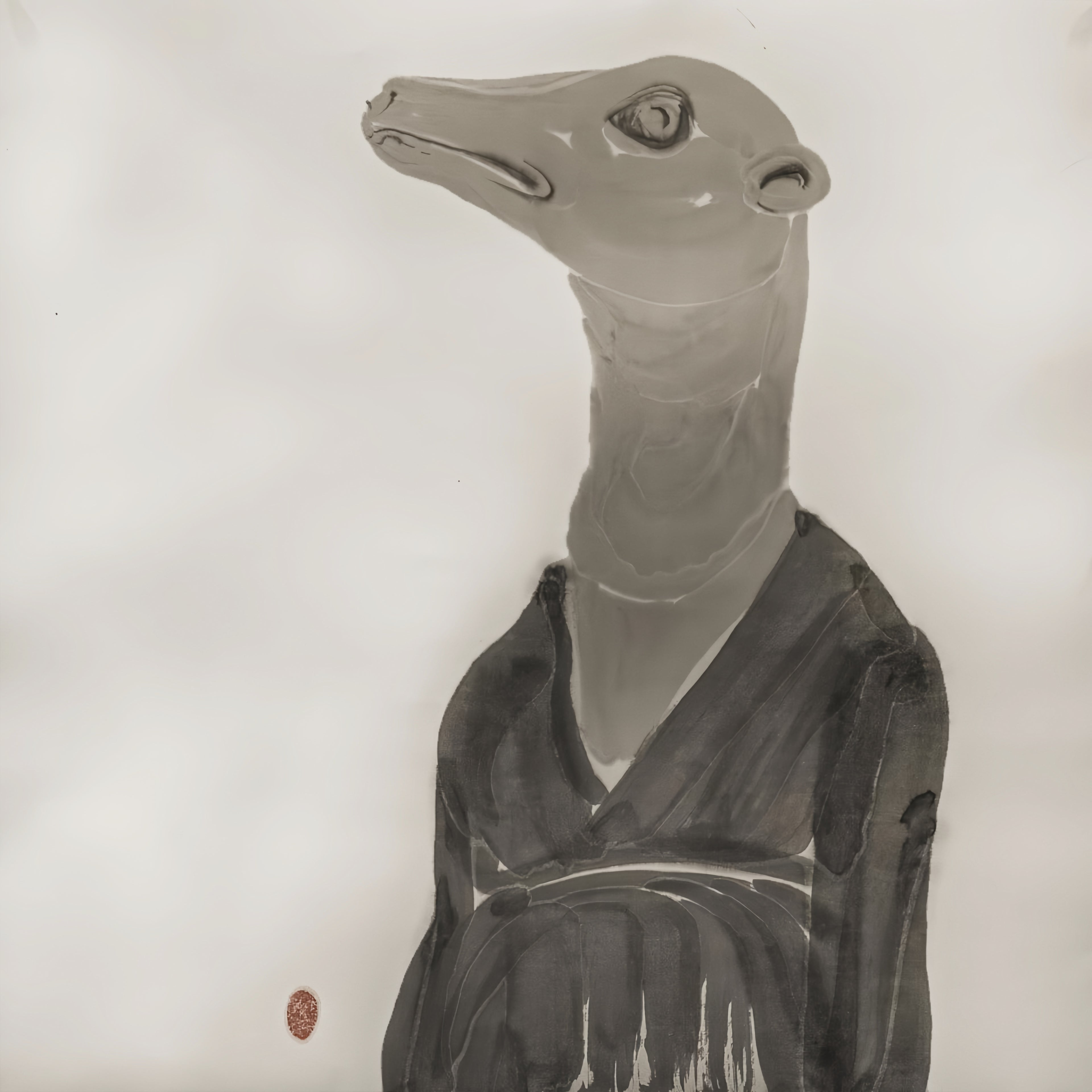 Original contemporary Chinese ink painting 'Portraits of the Self' by He Jun, symbolic animal portrait on thick Xuan paper with gold frame, spiritual zen wall art for modern office or study, high-end fine art collectible.