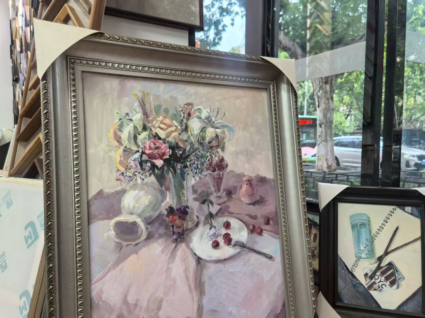 Magicbear-Art Framed Oil Painting – Still Life with Vase and Fruit, Hand-Painted Original Wall Art-77CM*98CM