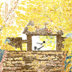 Birds Beneath Falling Autumn Leaves - 19.3''× 18.1'' | Original Painting by Chinese Artist | Magic Bear Art