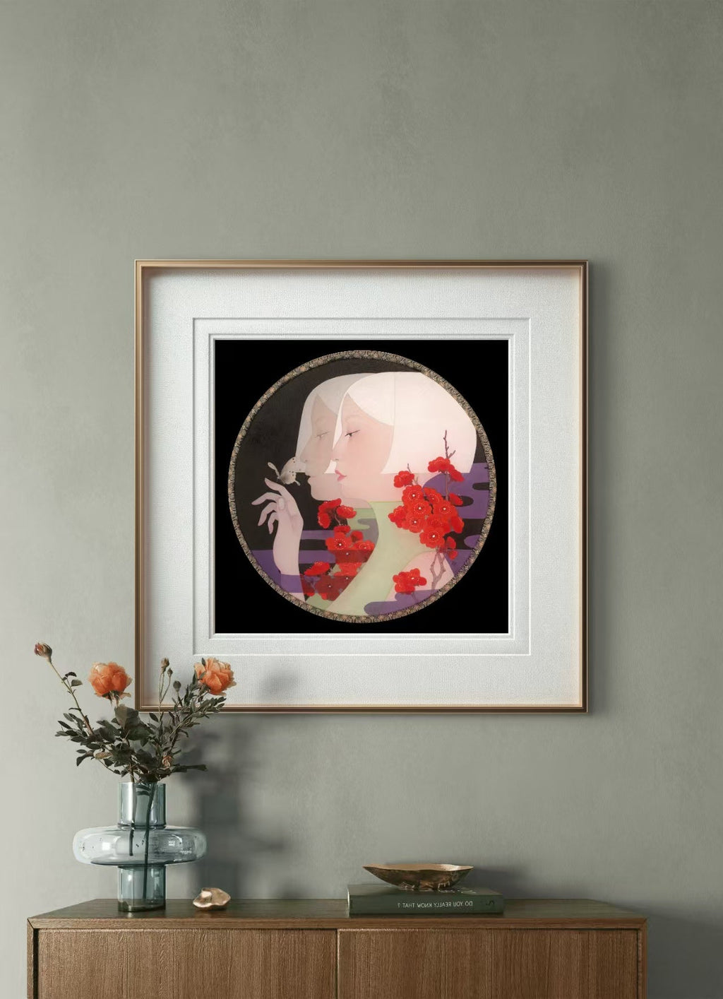 Butterfly Shadow - Ink and Color on Silk 15.7'' × 15.7'' | Chinese Original Painting | Magic Bear Art