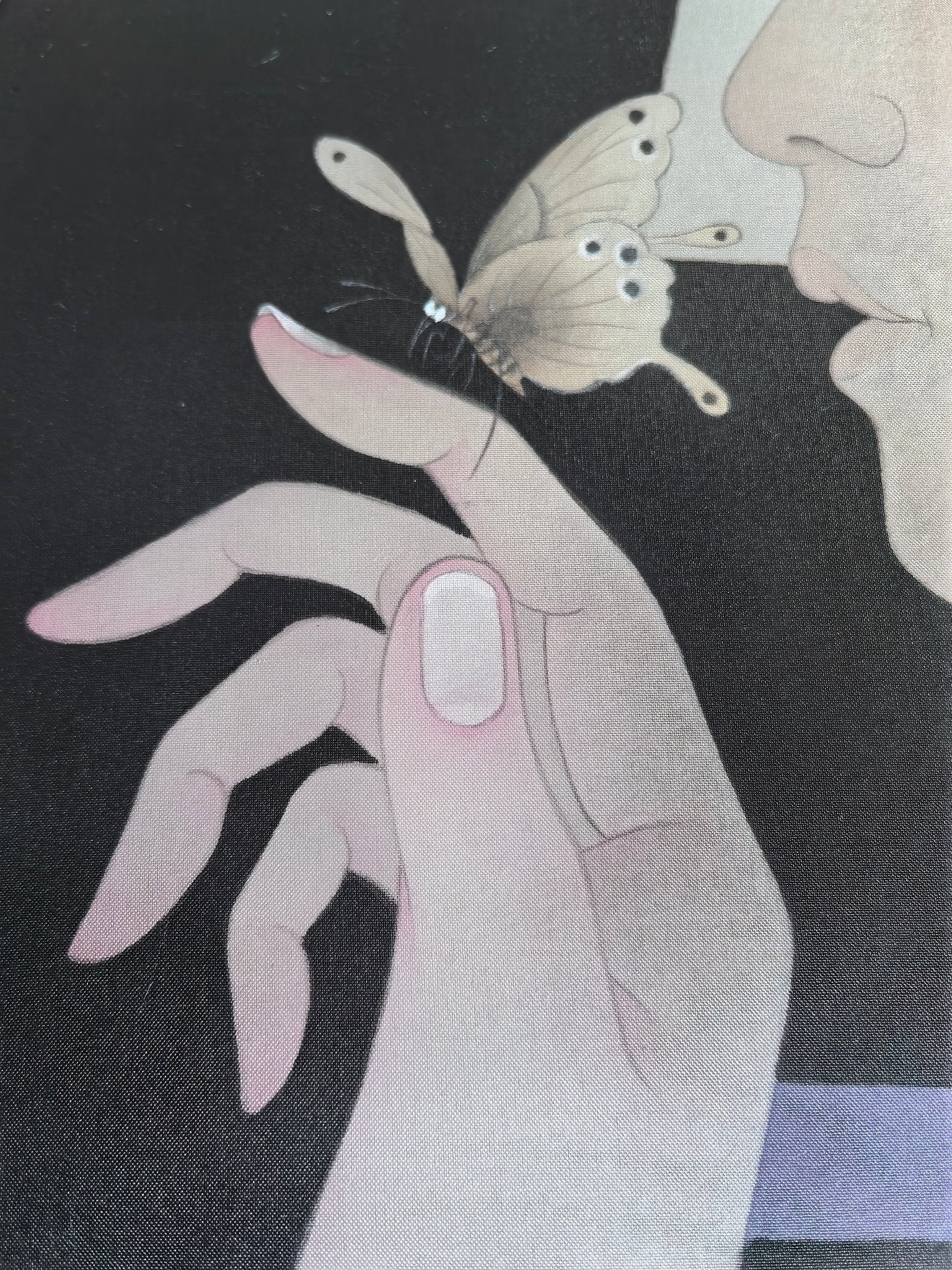 Butterfly Shadow - Ink and Color on Silk 15.7'' × 15.7'' | Chinese Original Painting | Magic Bear Art