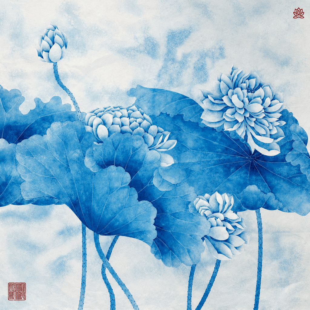 Celestial Lotus | Chinese Original Painting | Magic Bear Art