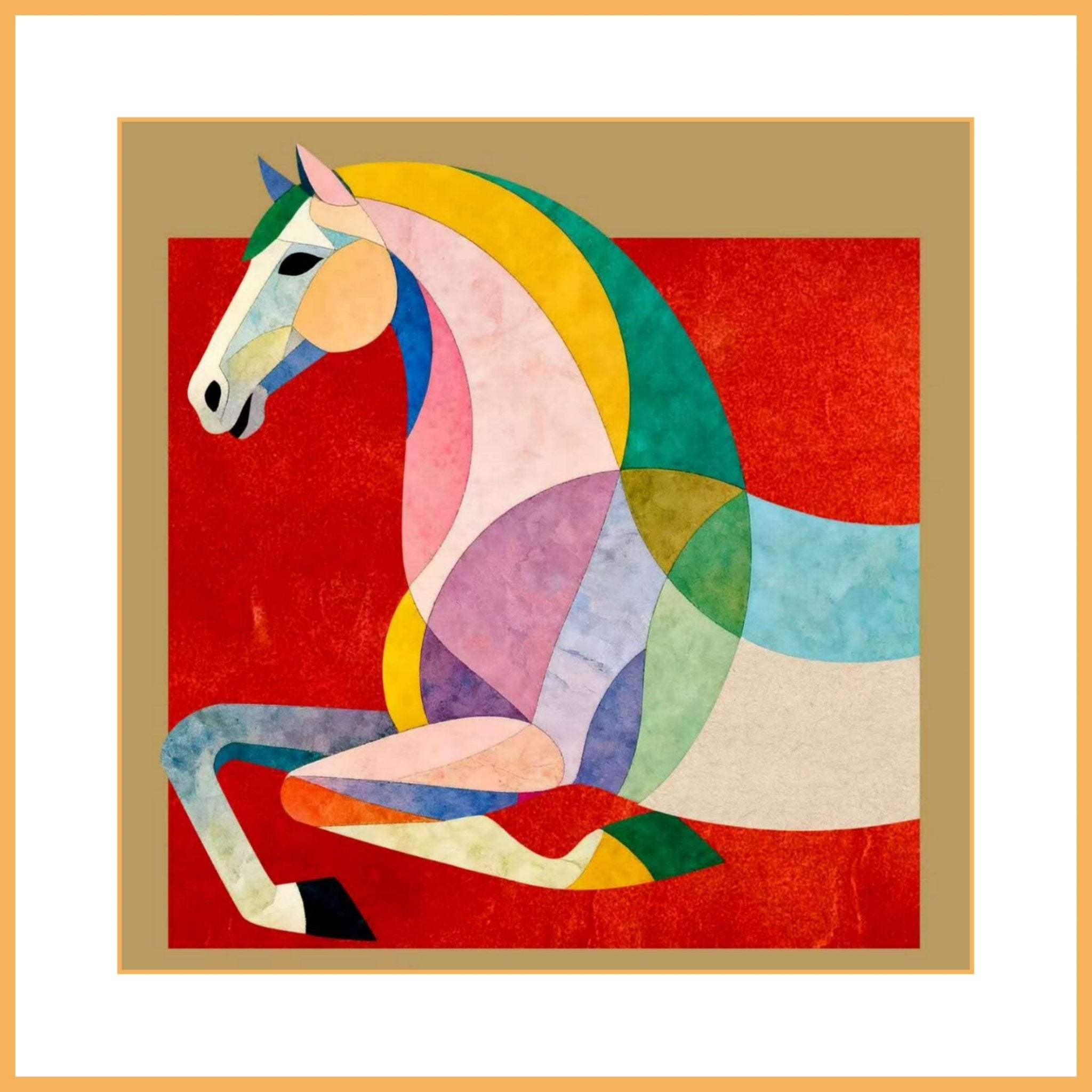 Chinese Horse | Silk Wall Art 23.6'' × 23.6'' | Chinese Original Painting | Magic Bear Art