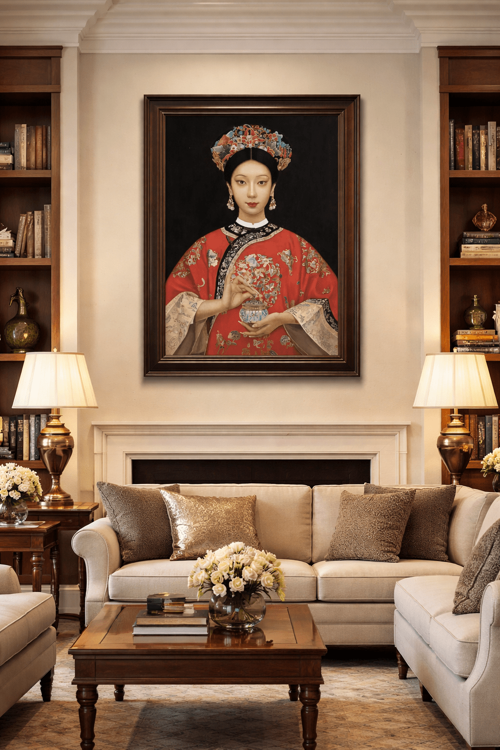 Chinese Qing Dynasty Lady - Oil on Canvas 31.5'' × 23.6'' | Original Painting by Chinese Artist | Magic Bear Art
