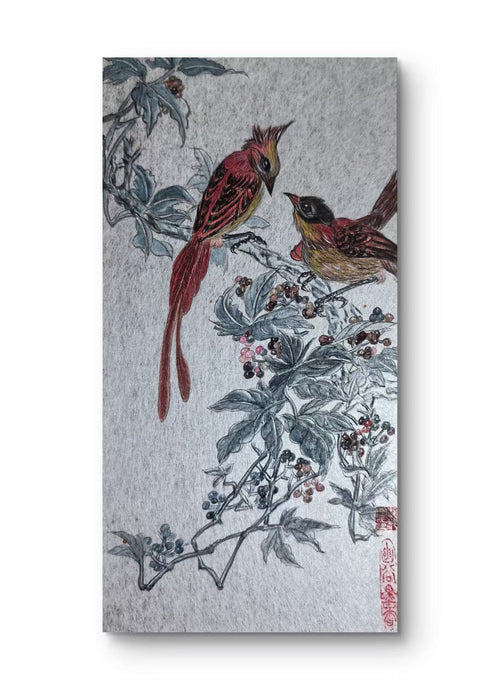 Crimson Harmony - Ink and Color 9.8'' × 5.1'' | Chinese Original Painting | Magic Bear Art