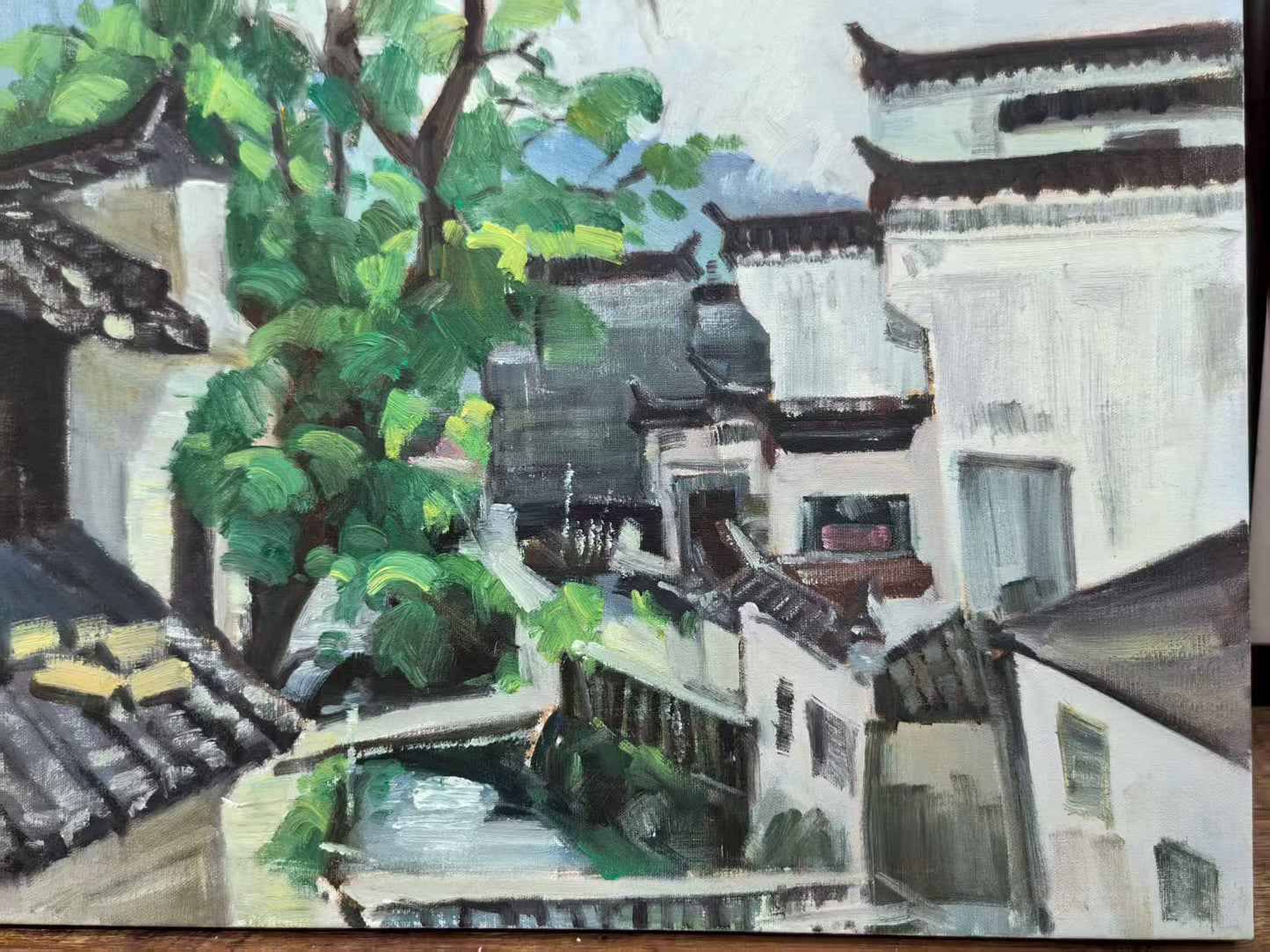 Hometown Rooflines – Original Art Hand-Painted One-of-a-Kind 15.7 × 19.7 in, Wall Hangings