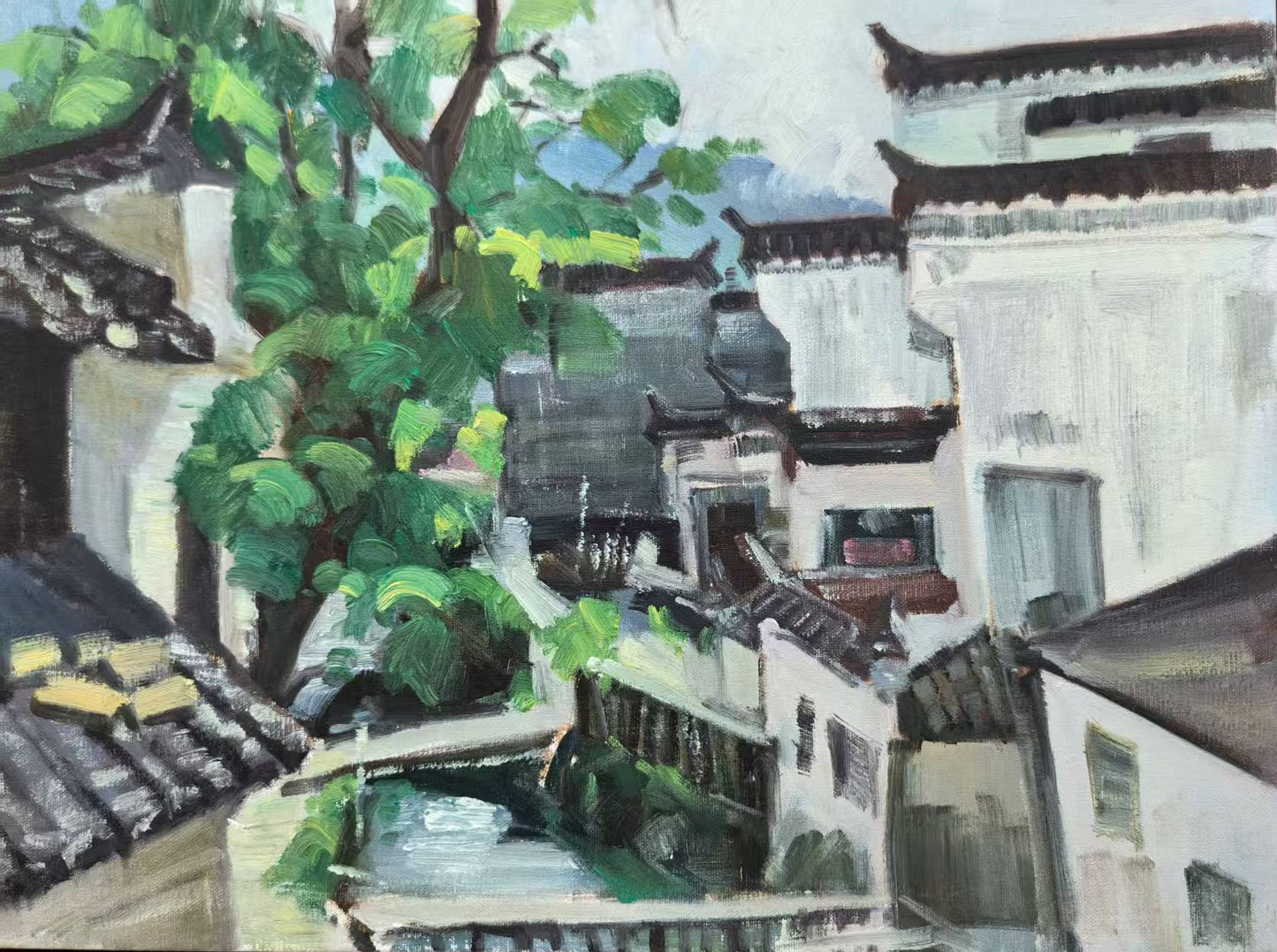 Hometown Rooflines – Original Art Hand-Painted One-of-a-Kind 15.7 × 19.7 in, Wall Hangings
