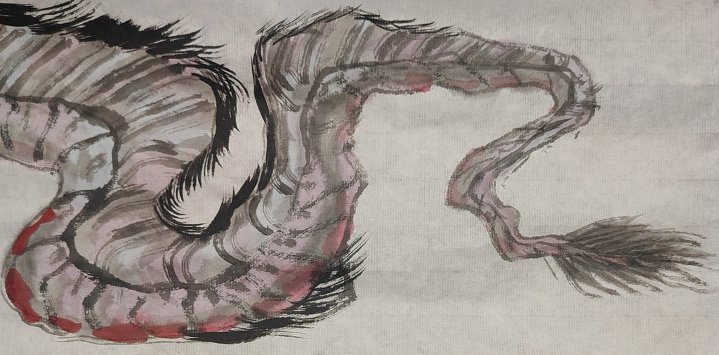 Fallen Dragon - Ink and Color 27.6'' × 5.9'' | Chinese Original Painting | Magic Bear Art
