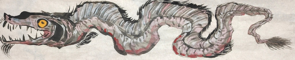 Fallen Dragon - Ink and Color 27.6'' × 5.9'' | Chinese Original Painting | Magic Bear Art