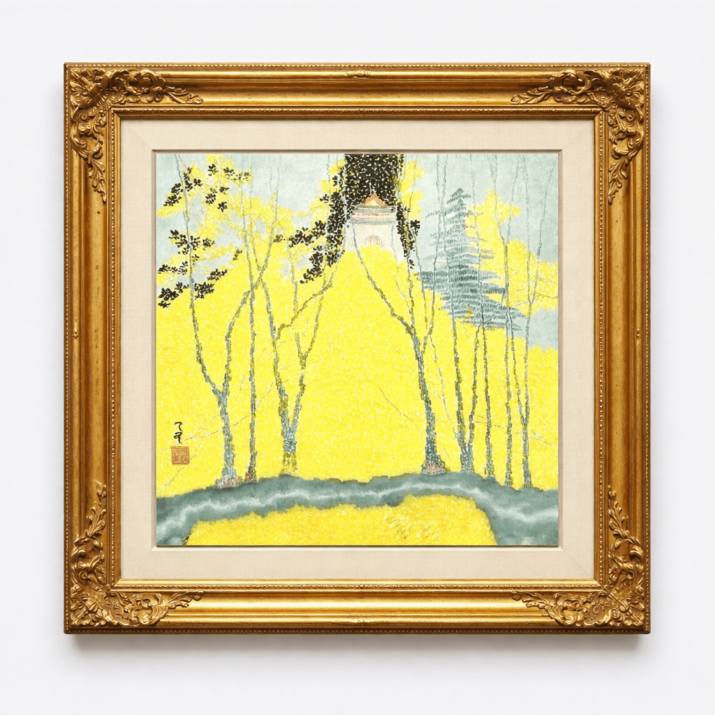 Golden Autumn | ink and color painting 19.3''× 18.1'' | Original Painting by Chinese Artist | Magic Bear Art