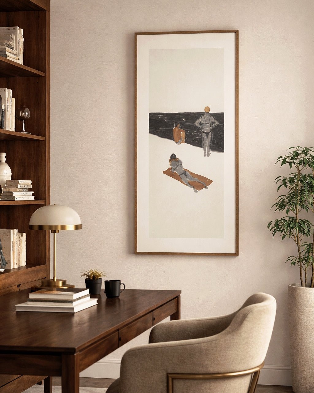 He Jun | Looking at the Sea - 54.3'' × 26.8'' | Original Painting by Chinese Artist | Magic Bear Art