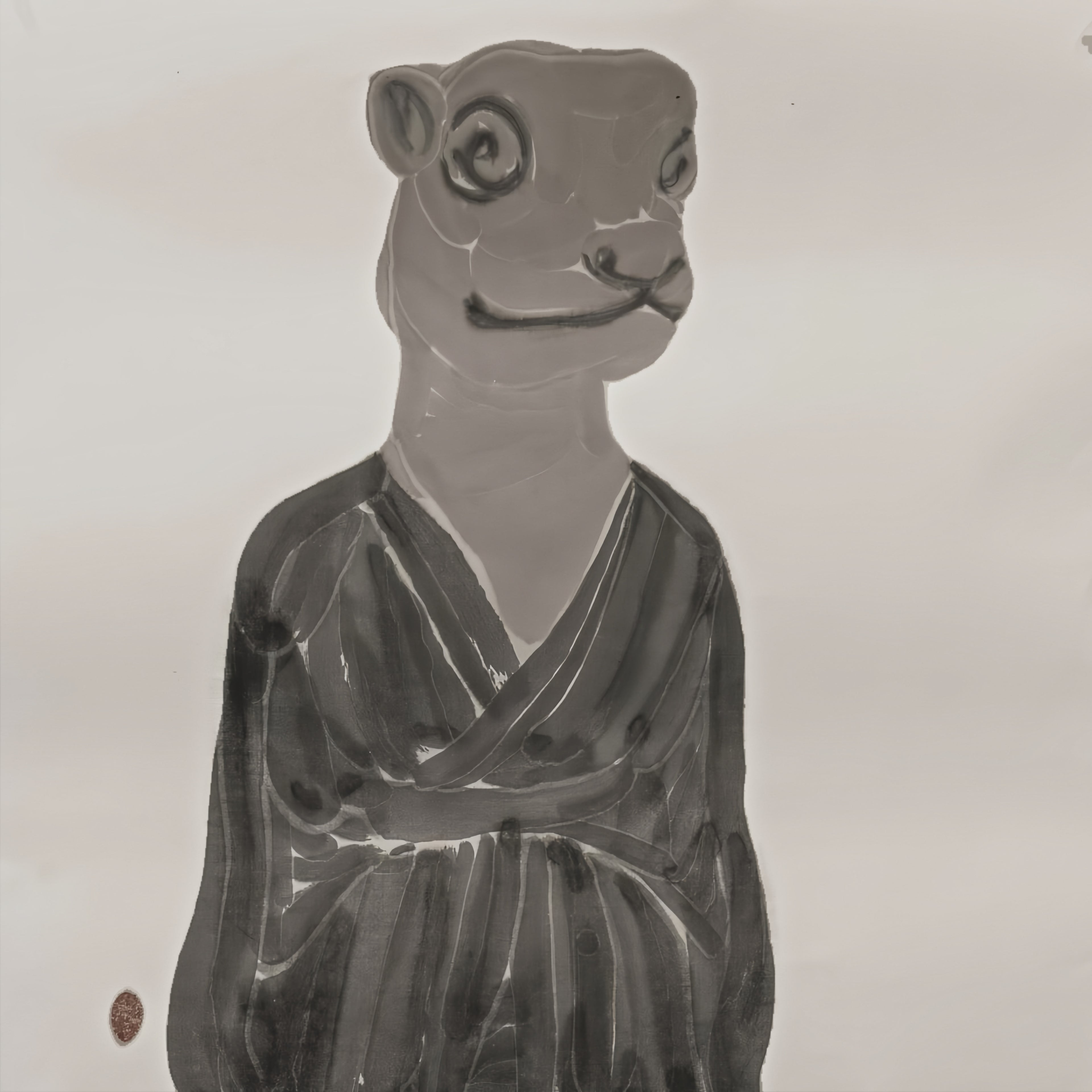 Original contemporary Chinese ink painting 'Portraits of the Self' by He Jun, symbolic animal portrait on thick Xuan paper with gold frame, spiritual zen wall art for modern office or study, high-end fine art collectible.