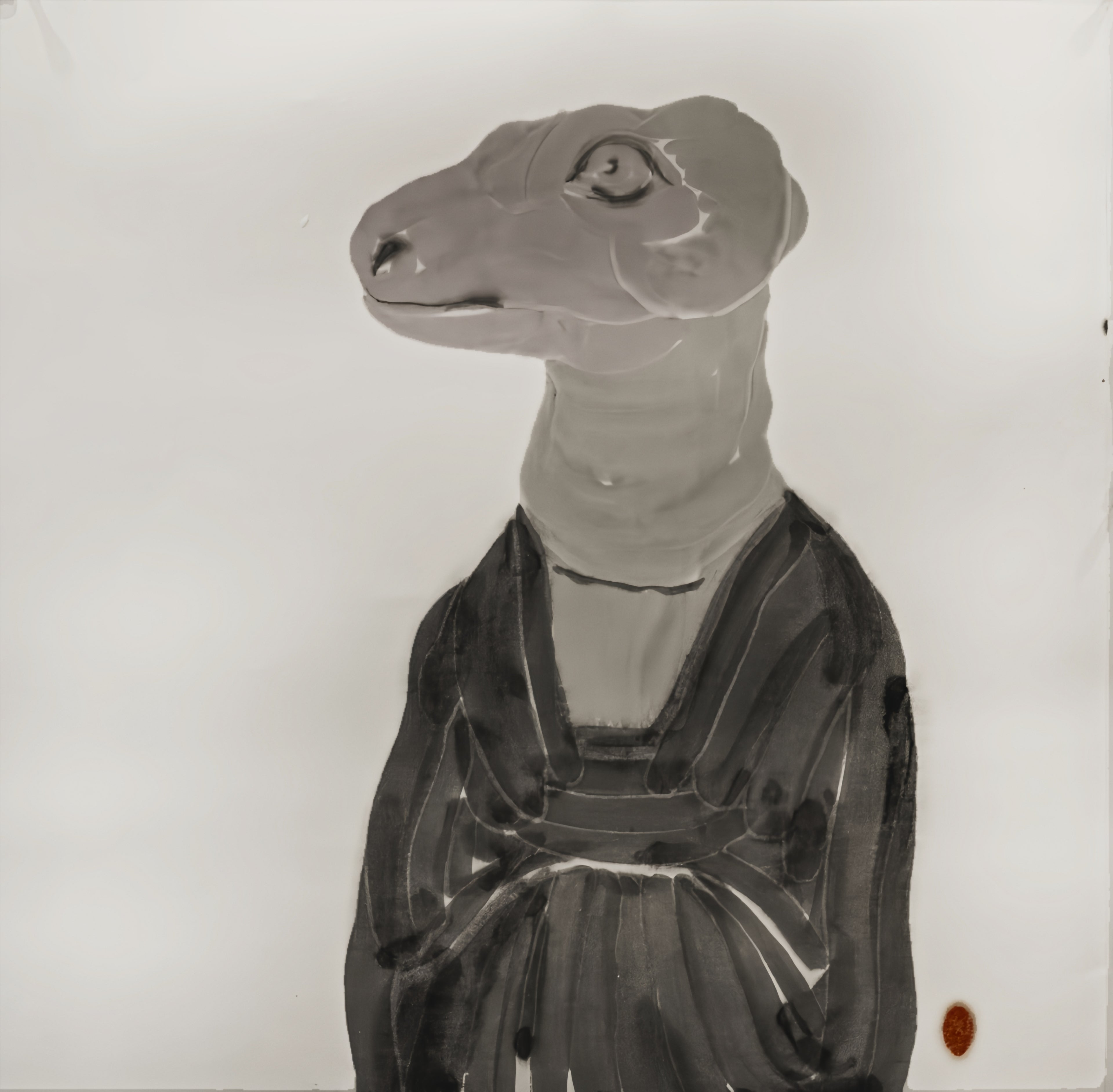 Original contemporary Chinese ink painting 'Portraits of the Self' by He Jun, symbolic animal portrait on thick Xuan paper with gold frame, spiritual zen wall art for modern office or study, high-end fine art collectible.