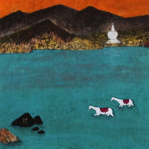 Lake Life—Ink on Xuan Paper, 13.8'' × 13.8'' | Original Painting by Chinese Artist | Magic Bear Art