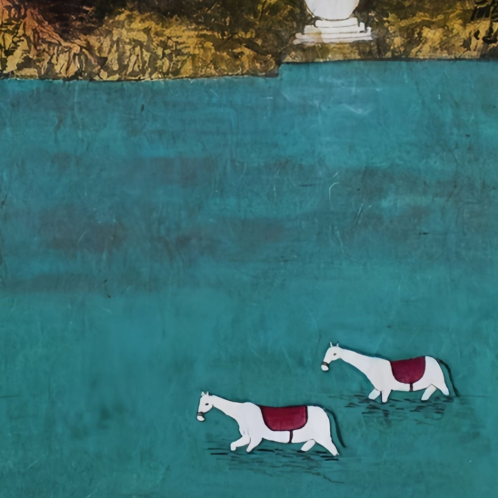 Lake Life—Ink on Xuan Paper, 13.8'' × 13.8'' | Original Painting by Chinese Artist | Magic Bear Art