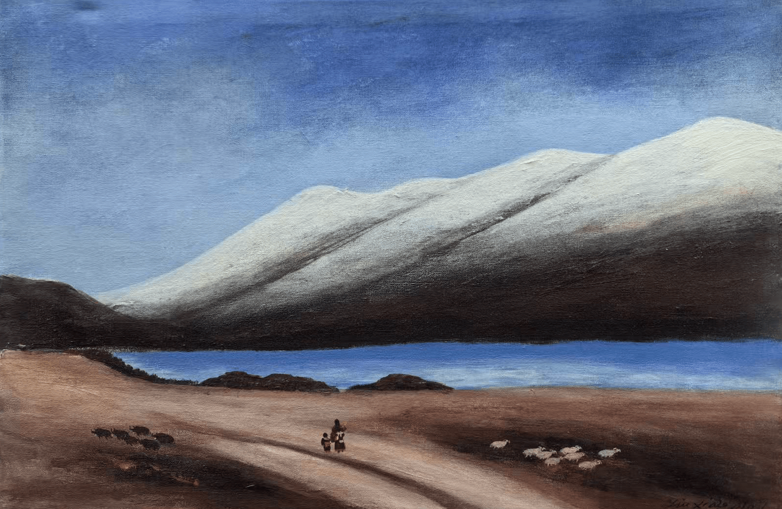 Mother and Child on the Plateau — 15.7'' × 23.6'' Small Format Oil | Original Painting by Chinese Artist | Magic Bear Art