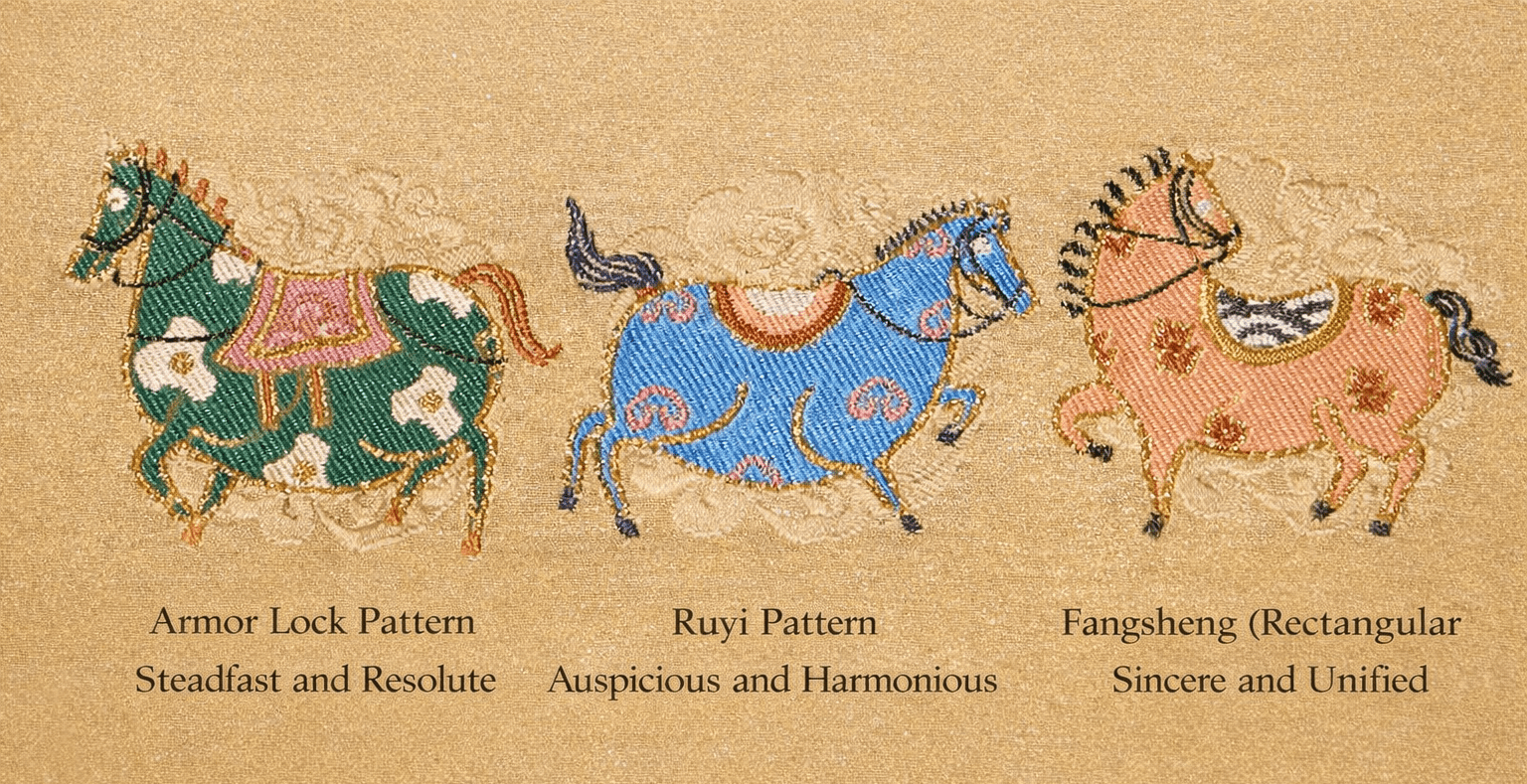 Nine Auspicious Horses丨Chinese Silk Yun Brocade Artwork 13.6'' × 13.6'' | Chinese Original Painting | Magic Bear Art