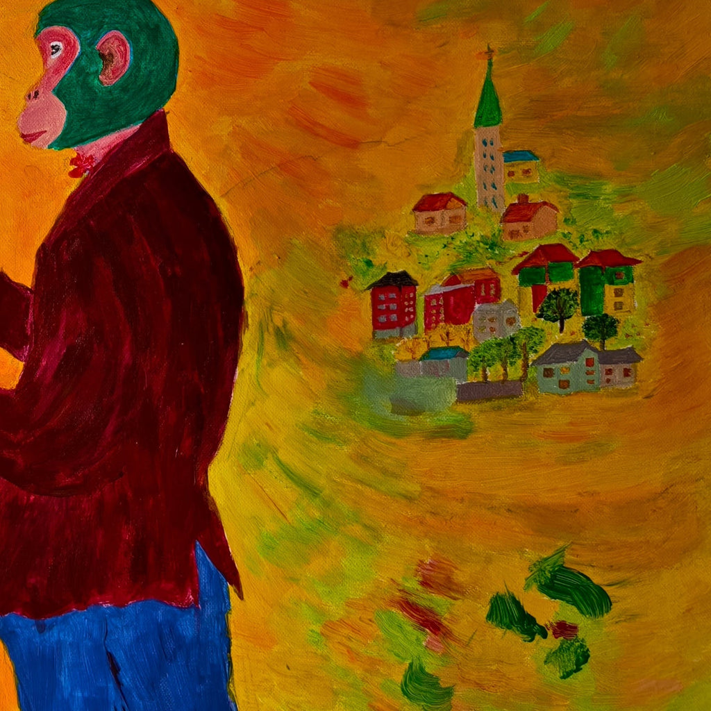 Off to Work - Acrylic on Canvas 15.7'' × 19.7'' | Original Painting by Chinese Artist | Magic Bear Art