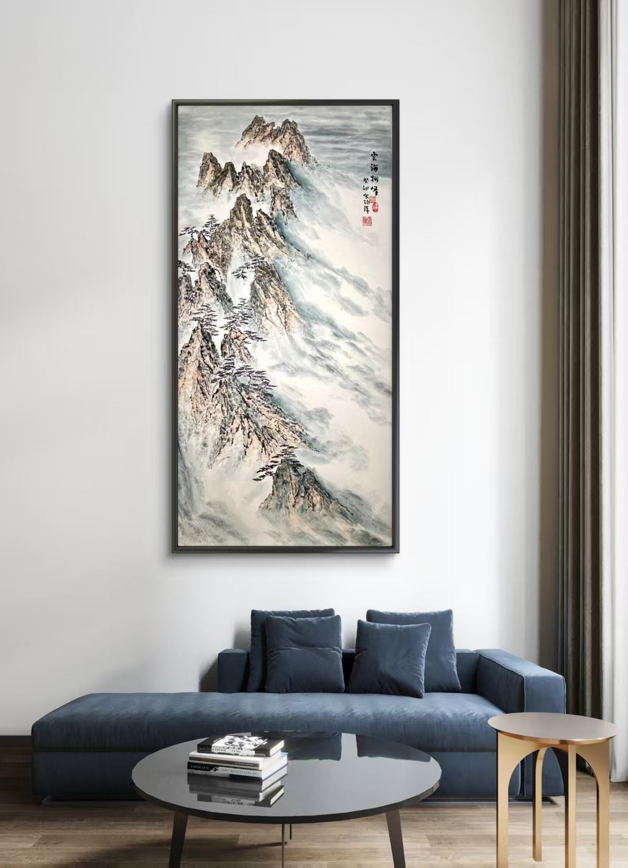 Peaks Above the Sea of Clouds - Ink and Color on Xuan Paper 54.3'' × 27.2'' | Chinese Original Painting | Magic Bear Art