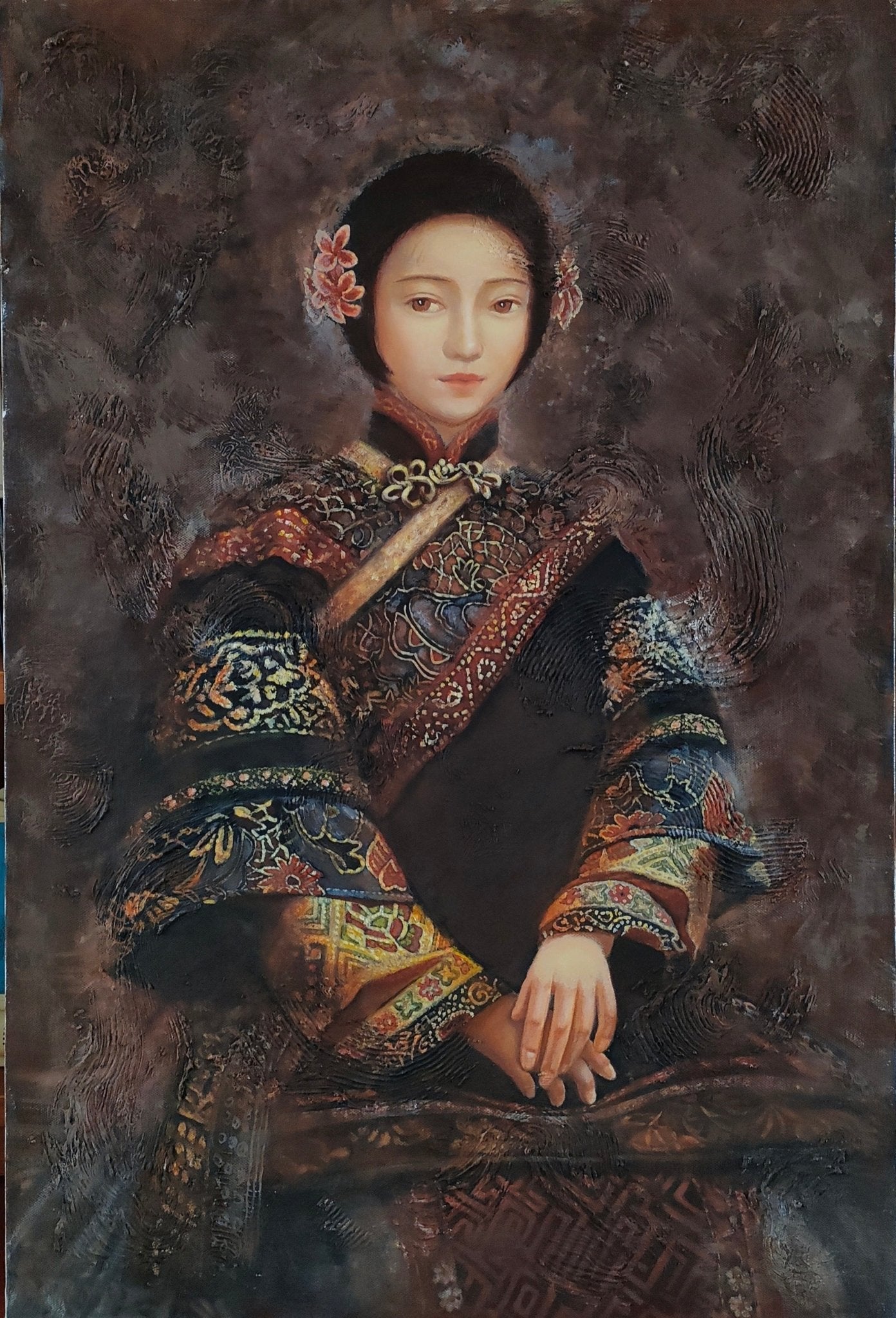 Portrait of a Wealthy Merchant Woman in the Late Qing Dynasty - Oil on Canvas 35.4'' × 23.6''