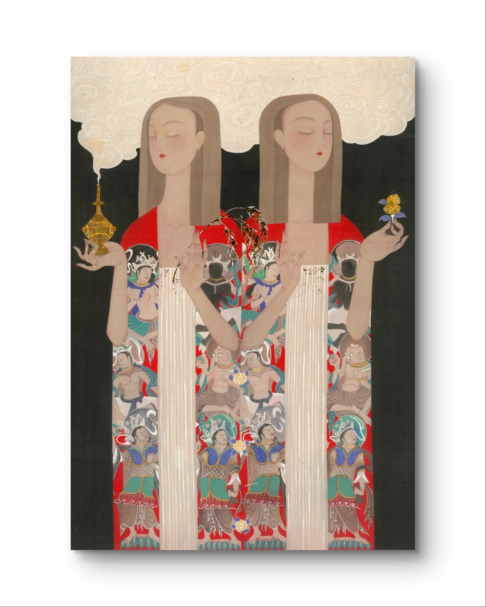 Prayer - Ink and Color on Silk 22.9'' × 30.9'' | Chinese Original Painting | Magic Bear Art