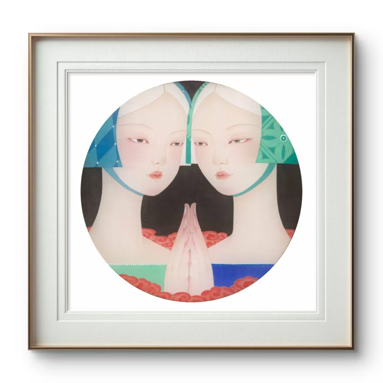 Prayer No.2 - Ink and Color on Silk 15.7'' × 15.7'' | Chinese Original Painting | Magic Bear Art