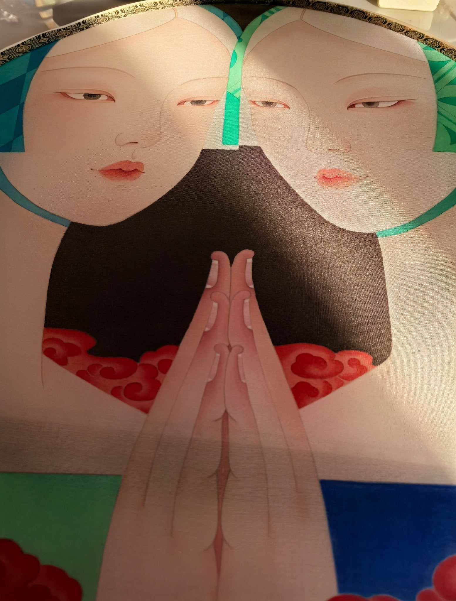 Prayer No.2 - Ink and Color on Silk 15.7'' × 15.7'' | Chinese Original Painting | Magic Bear Art