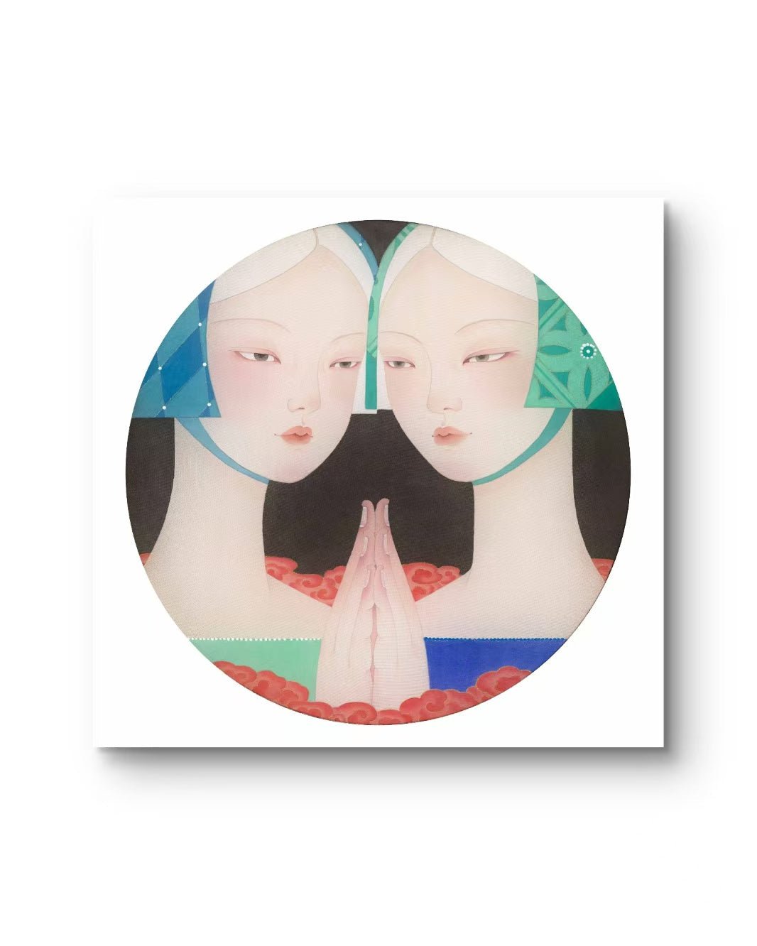 Prayer No.2 - Ink and Color on Silk 15.7'' × 15.7'' | Chinese Original Painting | Magic Bear Art
