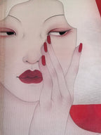 Red - Ink and Color on Silk 11.8'' × 11.8'' | Chinese Original Painting | Magic Bear Art