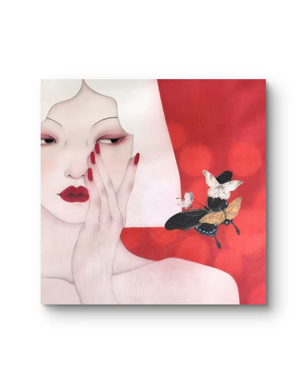 Red - Ink and Color on Silk 11.8'' × 11.8'' | Chinese Original Painting | Magic Bear Art