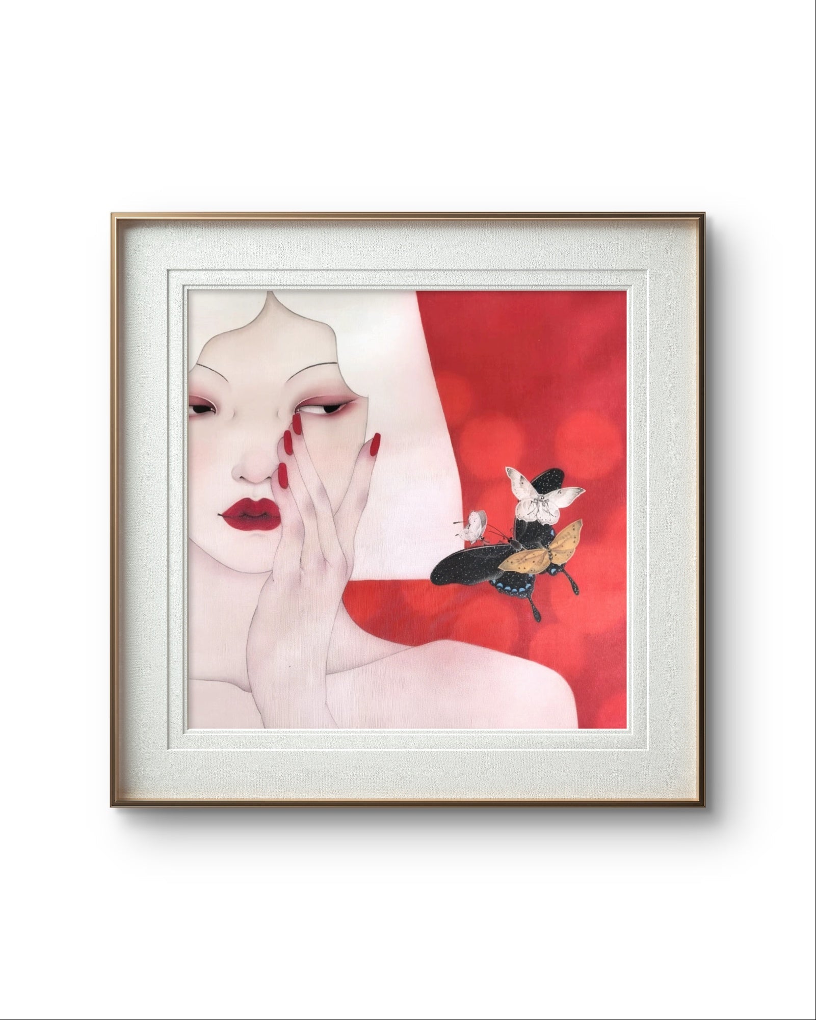 Red - Ink and Color on Silk 11.8'' × 11.8'' | Chinese Original Painting | Magic Bear Art