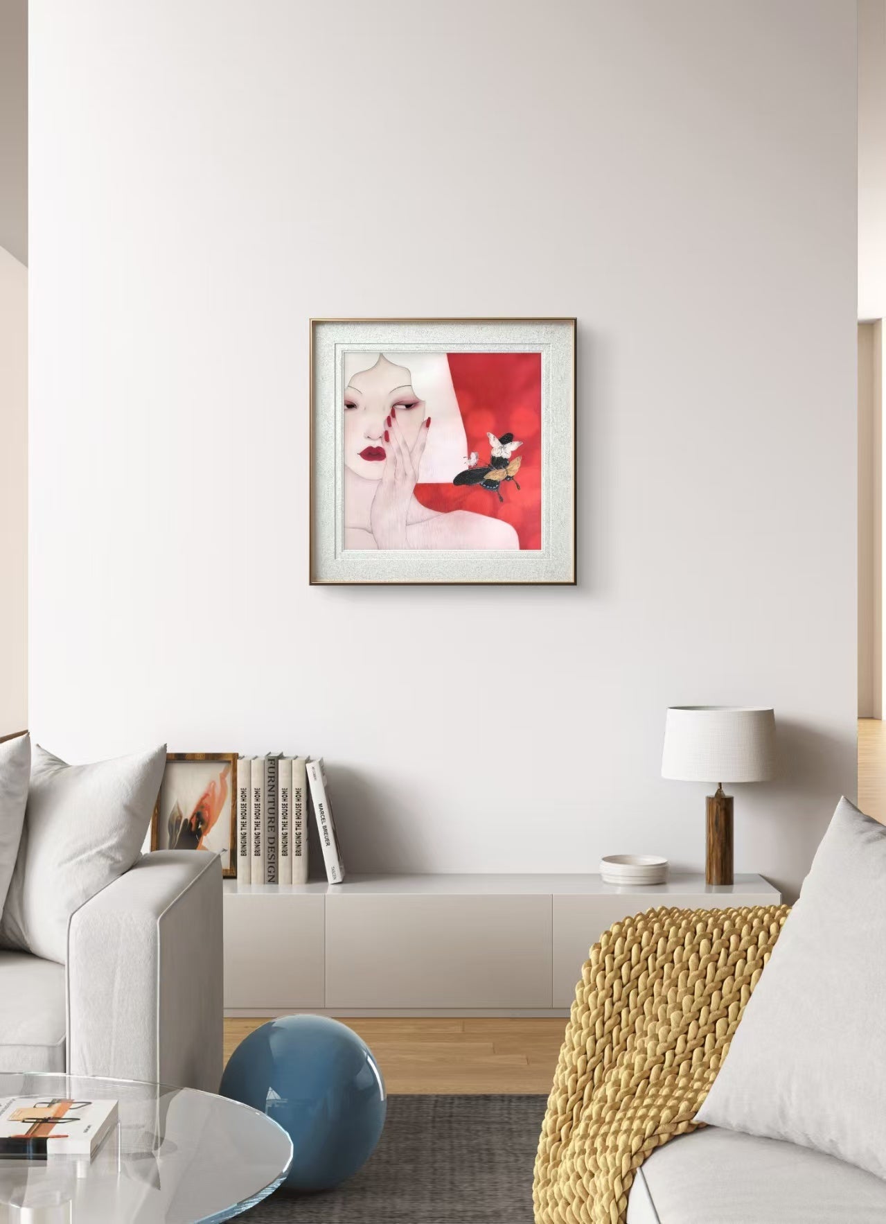Red - Ink and Color on Silk 11.8'' × 11.8'' | Chinese Original Painting | Magic Bear Art