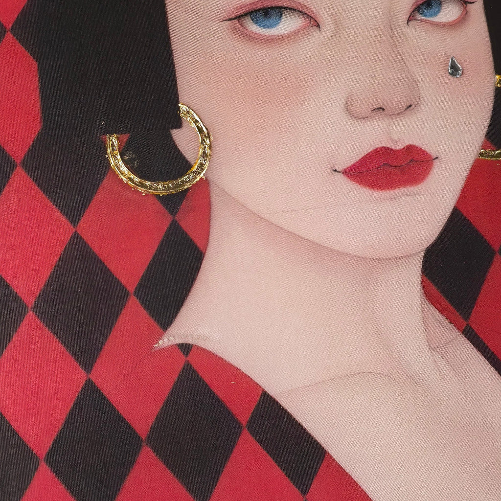 Silent Gaze - Ink and Color on Silk 11.8'' × 11.8'' | Chinese Original Painting | Magic Bear Art